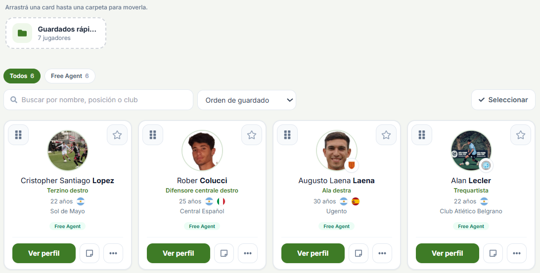 Perfiles guardados por el club