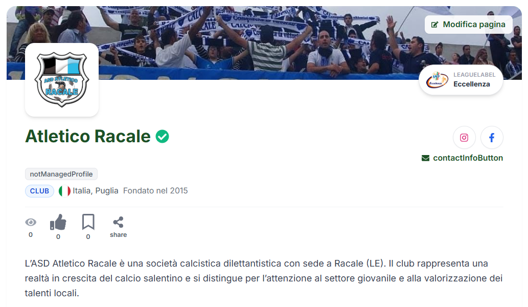 Página de organización de un club en FutboLink
