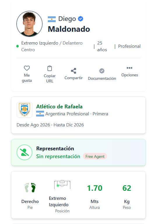 Perfil de jugador FutboLink
